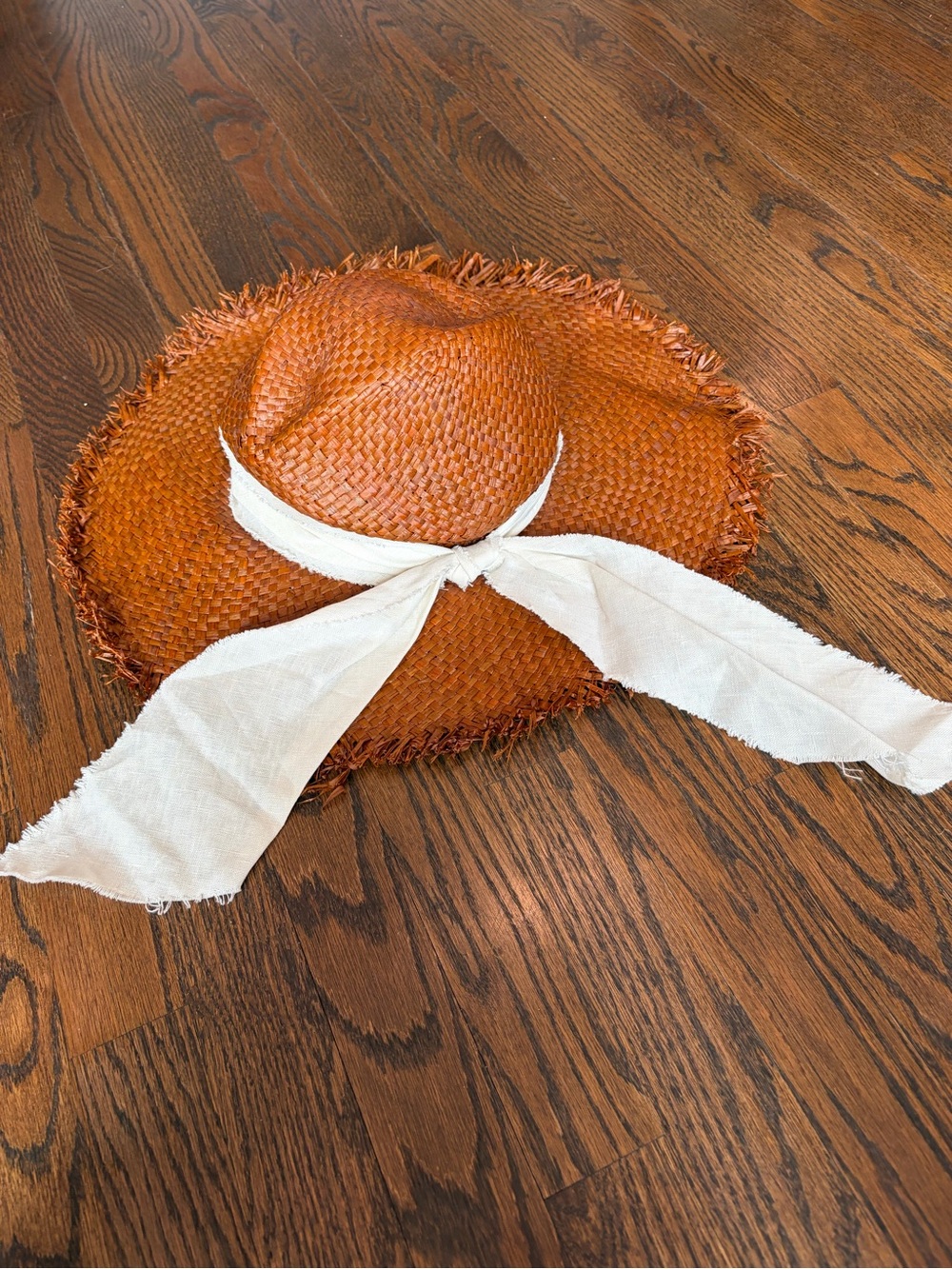 MICHAEL STARS Tan Brown Adjustable Raffia Staw Sun Hat with White Bow